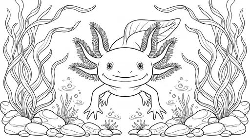 Smiling Axolotl Coloring Page Illustration