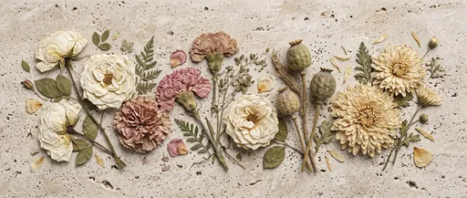 Dried Flowers Flat Lay on Travertine