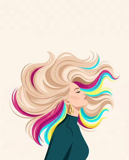 Woman With Blonde And Rainbow Hair Illustration
