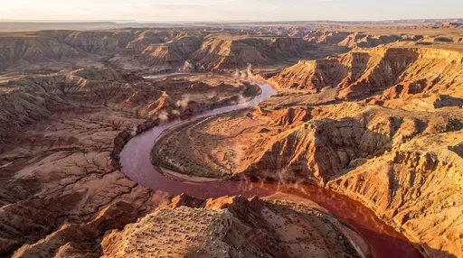 Aerial View of Winding Red Canyon River