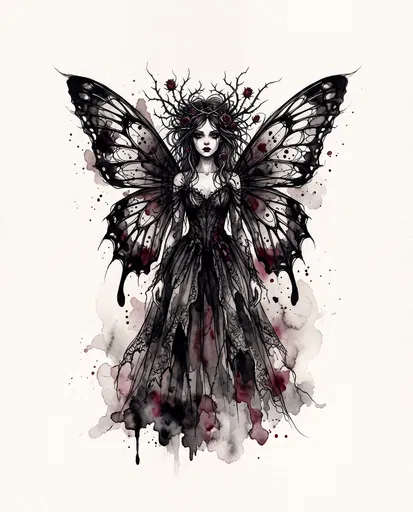 Gothic Dark Fairy Watercolor Illustration