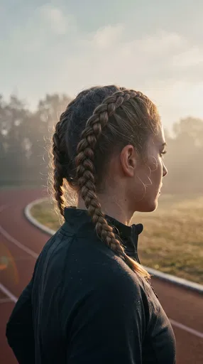 Athletic Woman With Braids on Morning Track