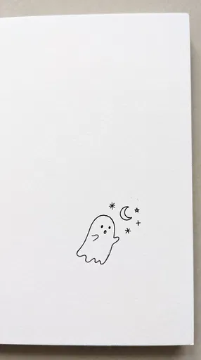 Minimalist Ghost and Moon Ink Drawing
