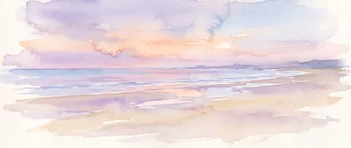 Pastel Watercolor Coastal Sunset Landscape