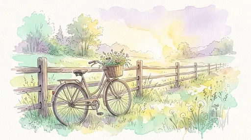 Watercolor Bicycle by Meadow Fence