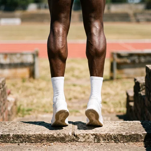 Muscular Sprinter Calves Standing on Tiptoes