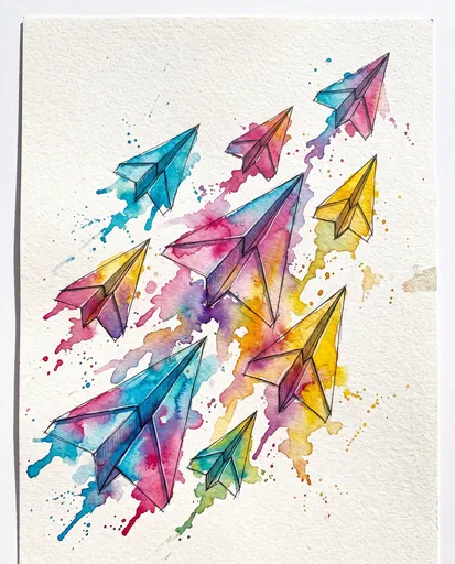 Colorful Watercolor Paper Airplanes Illustration