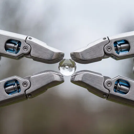 Robotic Fingers Holding Glass Sphere