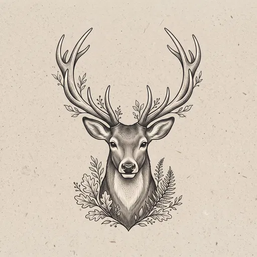 Botanical Buck Deer Emblem Illustration