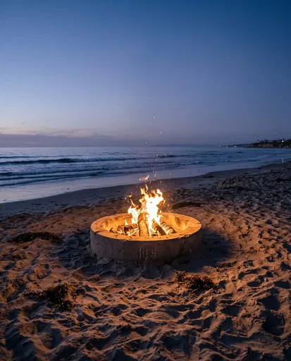 Glowing Beach Fire Pit at Twilight