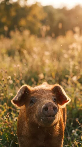 Duroc Piglet in Sunlit Meadow