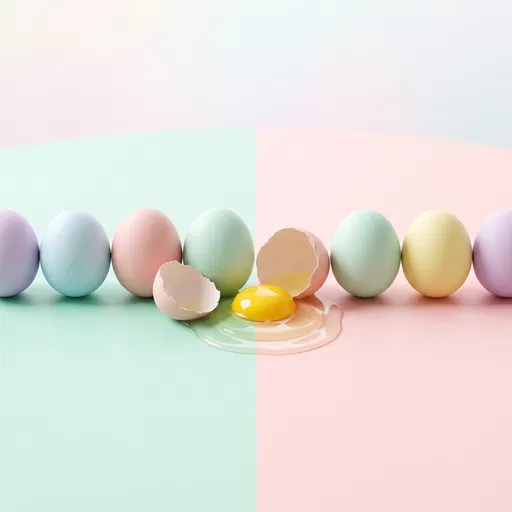 Pastel Eggs Row With Cracked Yolk
