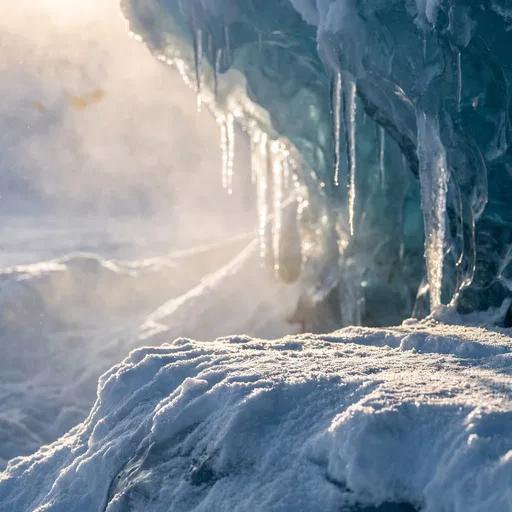Sunlit Ice Cave Snow Ledge