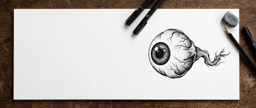 Stippled Eyeball Ink Drawing Flat Lay