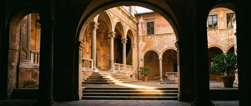Sunlit Italian Renaissance Palazzo Courtyard