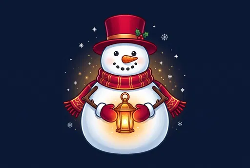 Festive Snowman Holding Glowing Golden Lantern