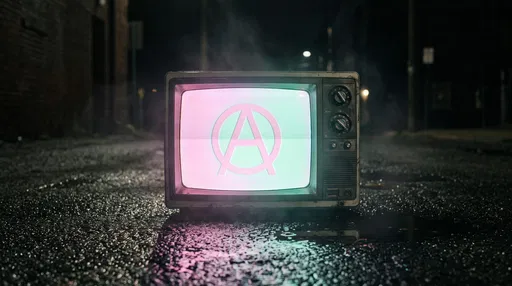 Vintage TV Displaying Pastel Anarchy Symbol