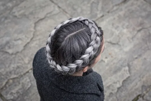 Overhead View of Silver Crown Braid