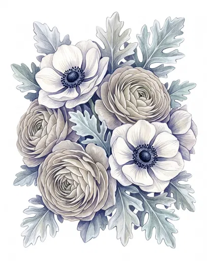 White Anemone and Ranunculus Floral Clipart