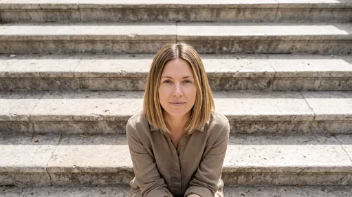 Woman With Blonde Bob on Stone Steps