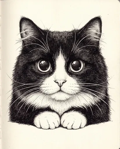 Black Ink Tuxedo Cat Illustration