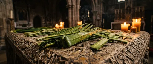 Palm Fronds and Crosses on Church Altar