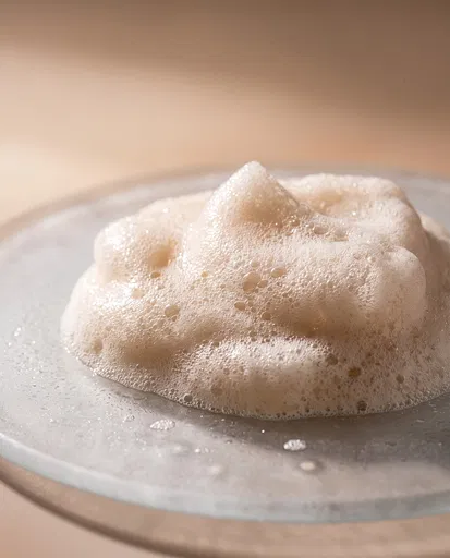 Beige Cleansing Foam on Glass Plate