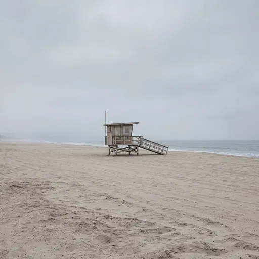 Wooden Lifeguard Tower on Foggy Beach