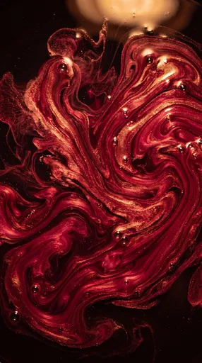Crimson and Gold Swirling Metallic Fluid