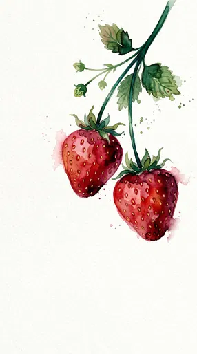 Watercolor Illustration of Two Ripe Strawberries