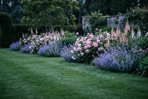 English Garden Border at Dusk