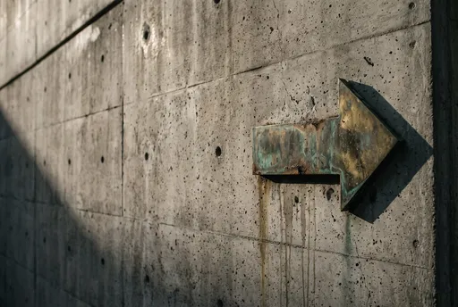 Weathered Brass Arrow on Concrete Wall