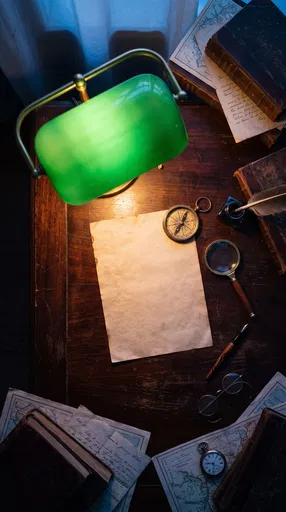 Vintage Study Desk With Banker Lamp