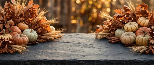 Autumn Slate Tabletop with Pumpkins and Foliage
