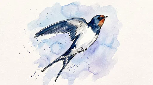Watercolor Illustration of Soaring Barn Swallow