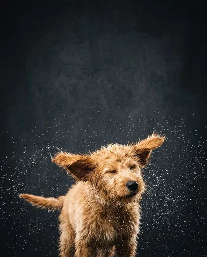 Wet Goldendoodle Puppy Shaking Off Water