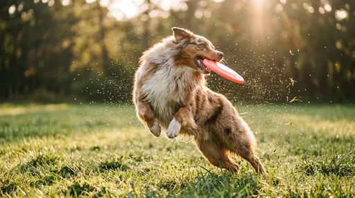 Australian Shepherd Catching Frisbee in Meadow