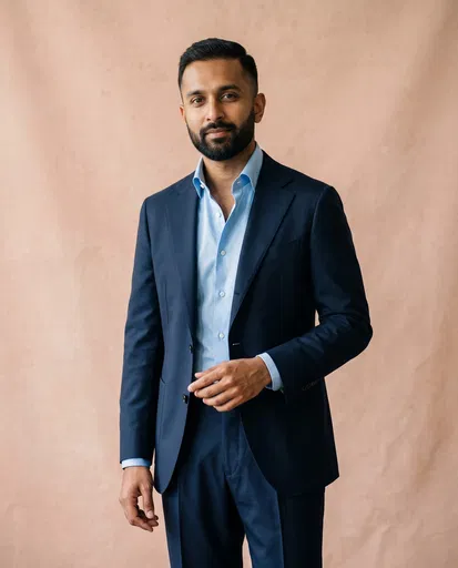 South Asian Man in Navy Suit