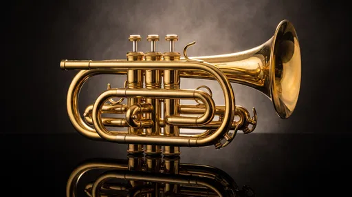 Gold Pocket Trumpet on Reflective Black Surface
