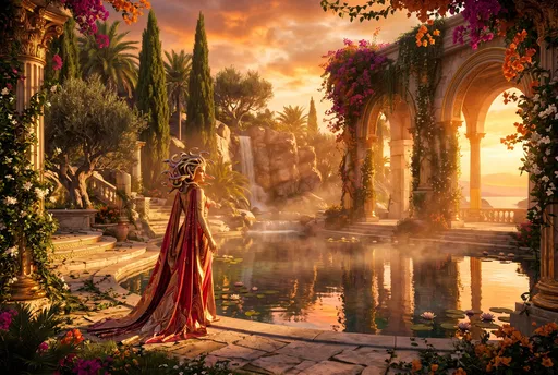 Medusa in Golden Sunset Mediterranean Sanctuary