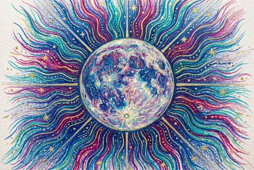 Vibrant Colored Pencil Celestial Moon Drawing