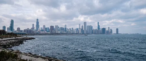 Panoramic Chicago Skyline Over Lake Michigan