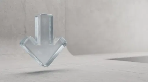 Frosted Glass Downward Arrow 3D Render