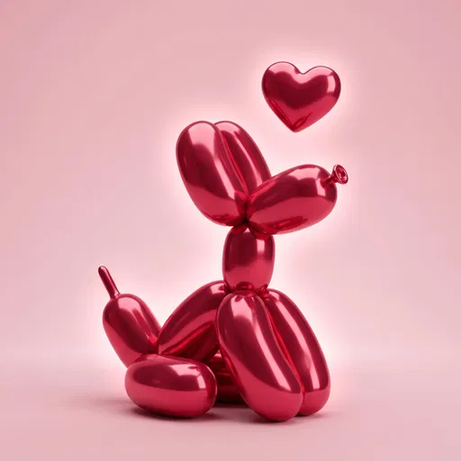 Glossy Red Balloon Dog with Floating Heart