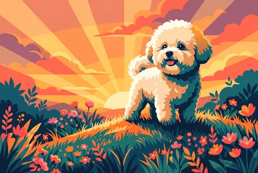 Bichon Frise on Sunset Hill Illustration