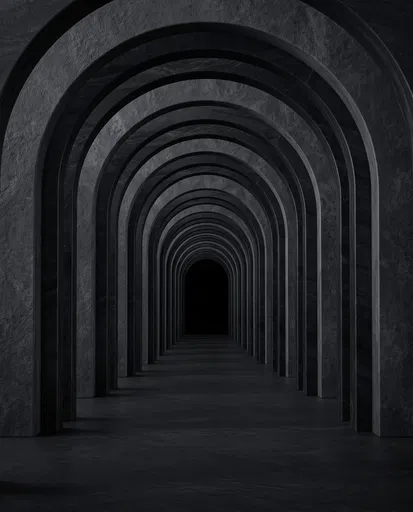 Symmetrical Dark Stone Archway Corridor