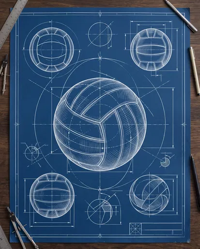Volleyball Technical Blueprint Drawing Flat Lay