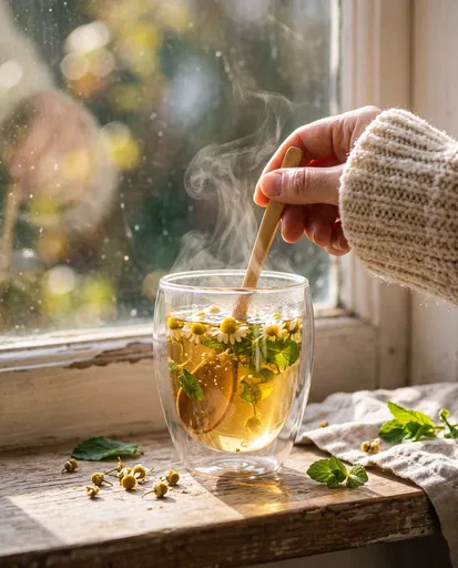 Hand Stirring Chamomile Mint Herbal Tea