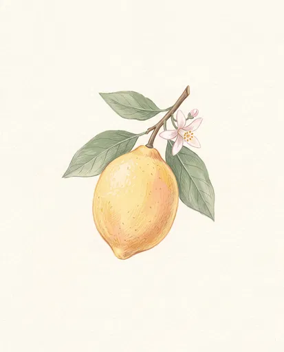 Botanical Colored Pencil Lemon Illustration