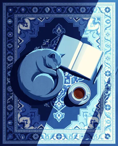 Sleeping Blue Cat On Patterned Rug